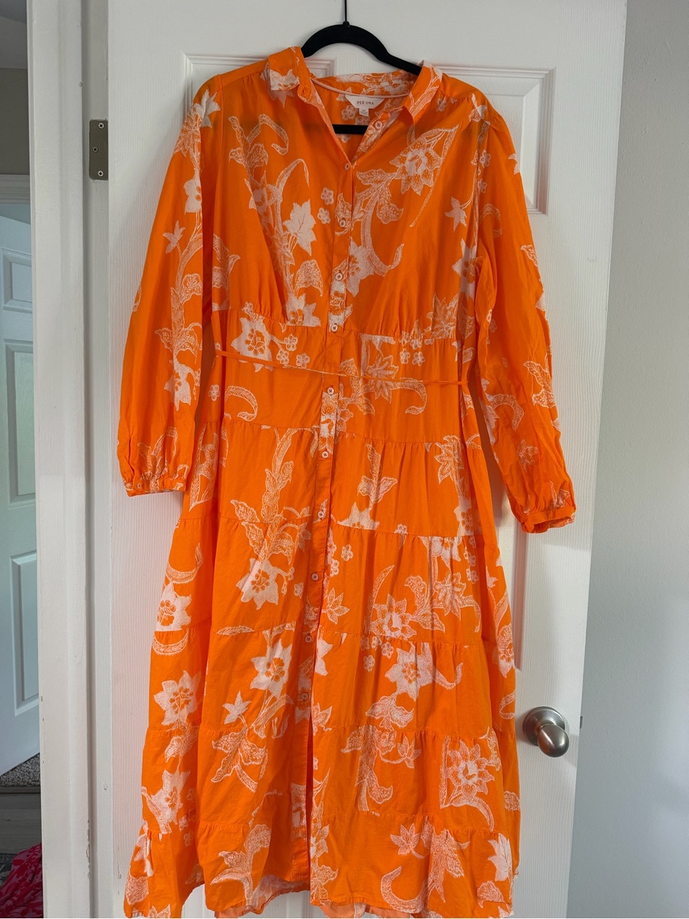 per una Bright Orange Floral Tiered Button-Front Dress